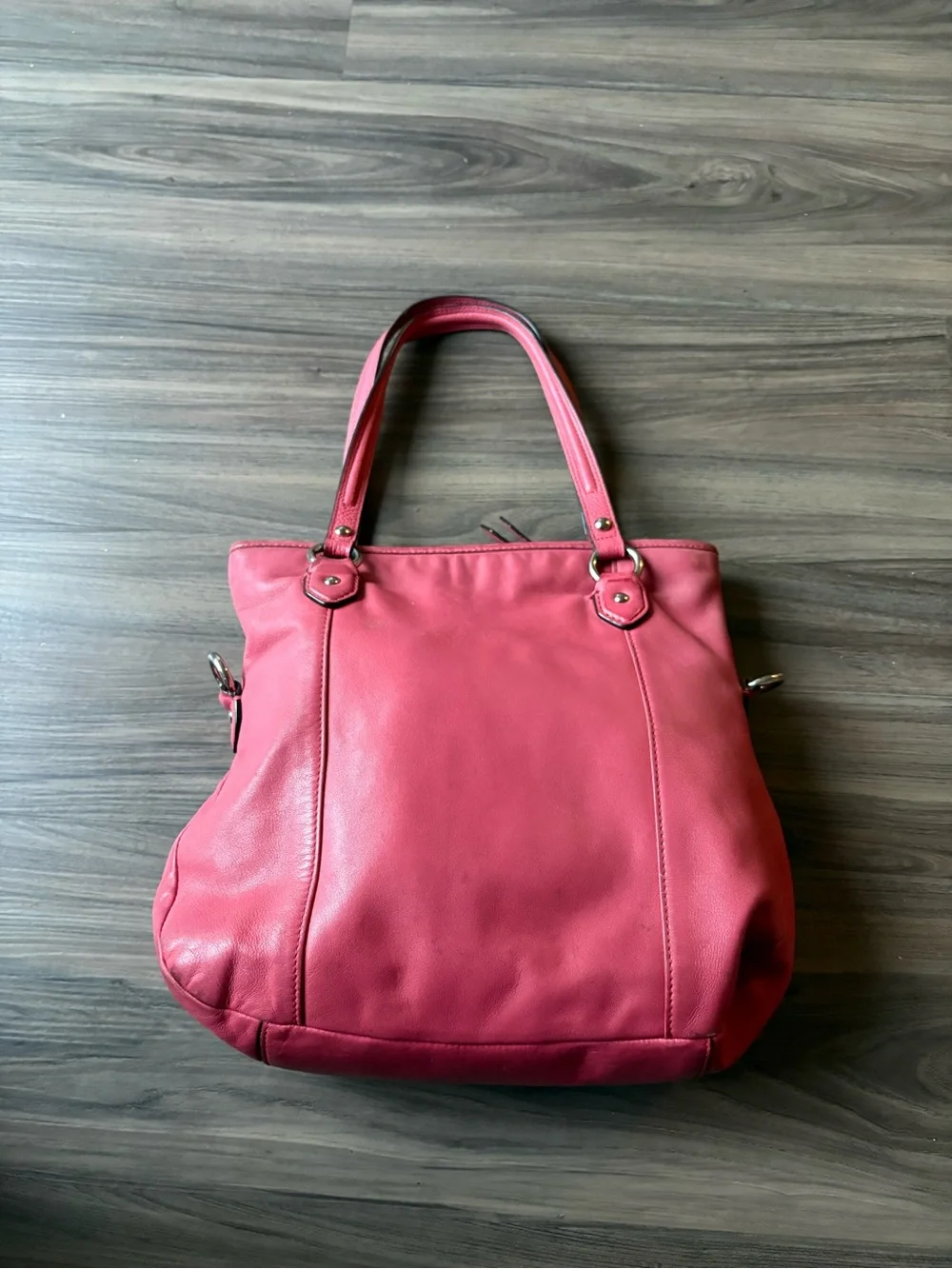 Coach Coral-Pink Leather Shoulder Tote Fair Condition